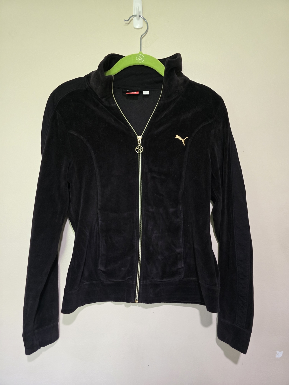 Puma Black Velour Full-Zip Jacket with Gold Logo Size M